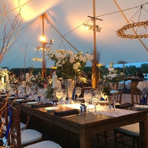 DesignLight rustic tent wedding with twig chandeliers