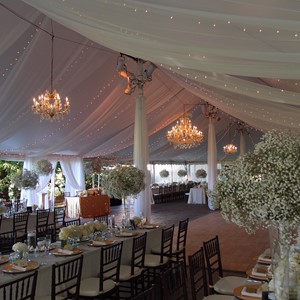 DesignLight Blithewold Mansion tent lighting and chandeliers and fabric