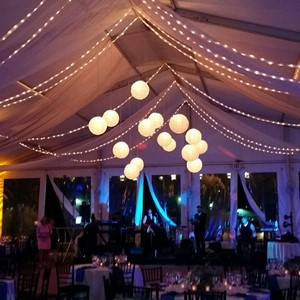 DesignLight NEAQ wedding lighting event overhead fabric and bistros paper lanterns