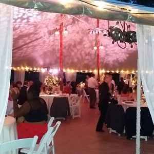 DesignLight tent gobo lighting with white voile curtains