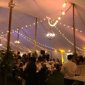 DesignLight tent lighting with chandelier and bistros