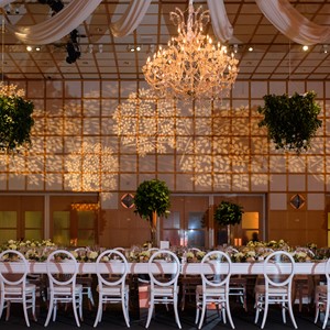DesignLight JFK Library wedding with fabric gobos and chandelier